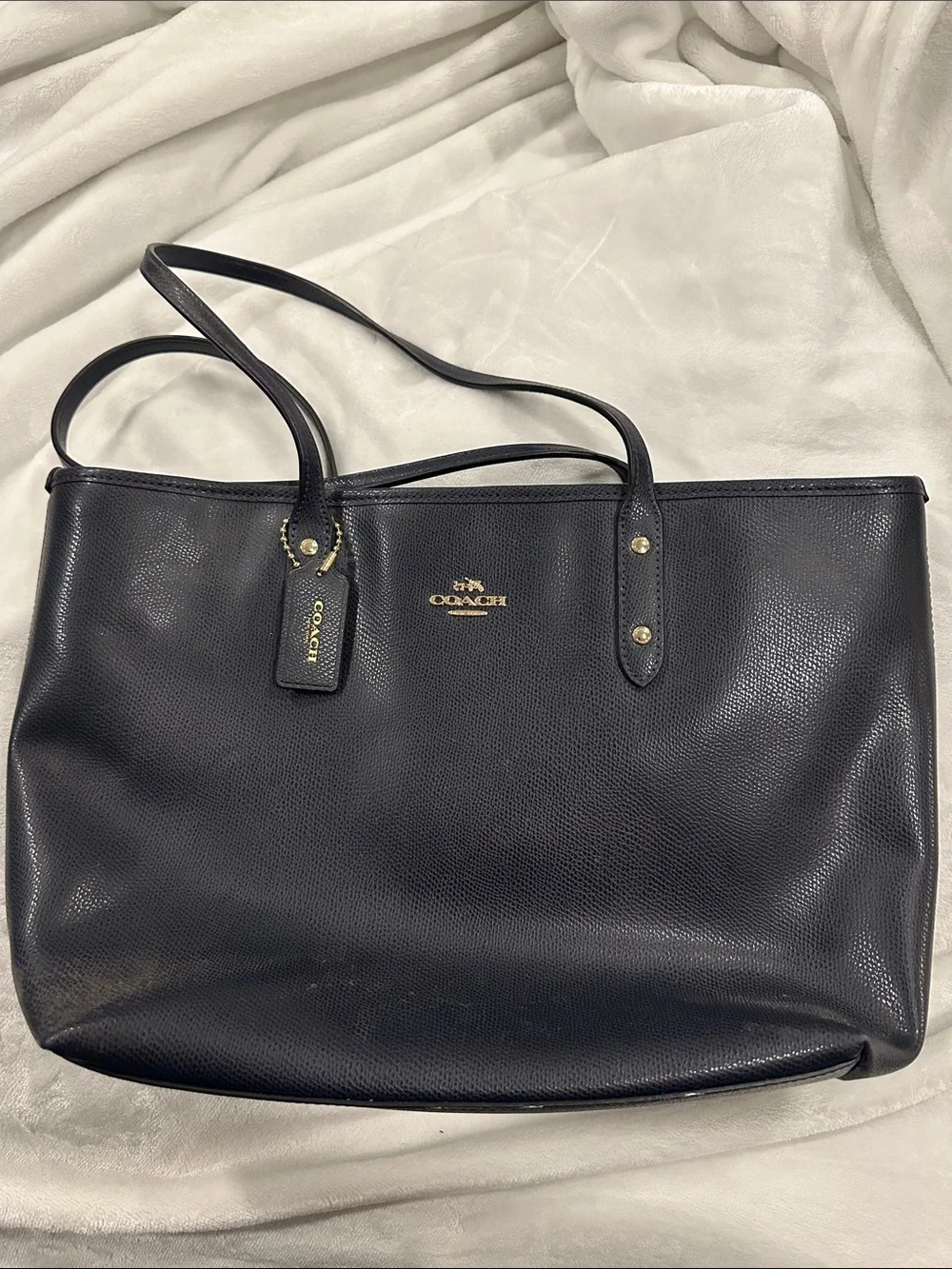 Coach Black Pebbled Leather Tote with Gold Accents